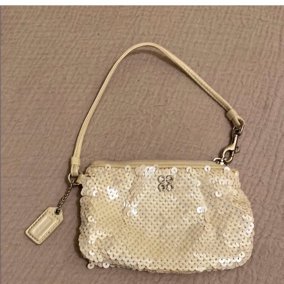 Coach Handbags - Coach Sequin Cream Clutch Bag